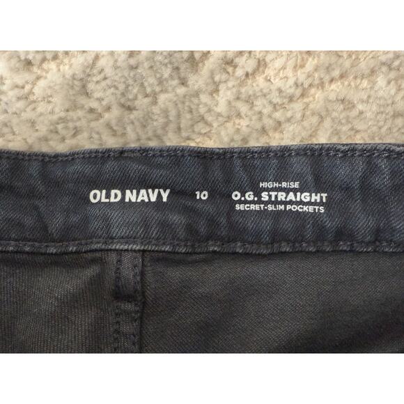 NEW Old Navy Sz 10 Button Fly Distressed High Rise Straight Jeans Slim Pockets - Picture 9 of 12